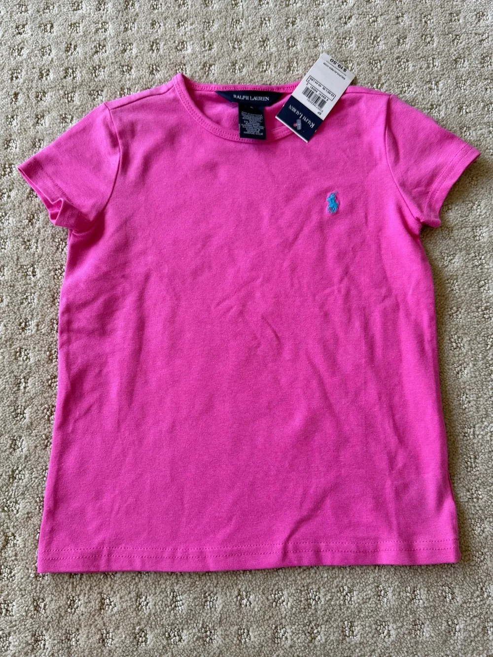 NWT Ralph Lauren Girls' Hot Pink Short Sleeve Tee, Size 5